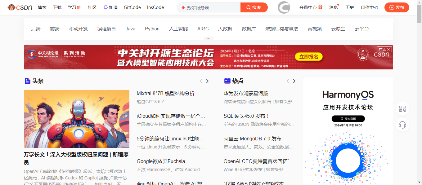 CSDN：中文软件开发者技术交流网站
