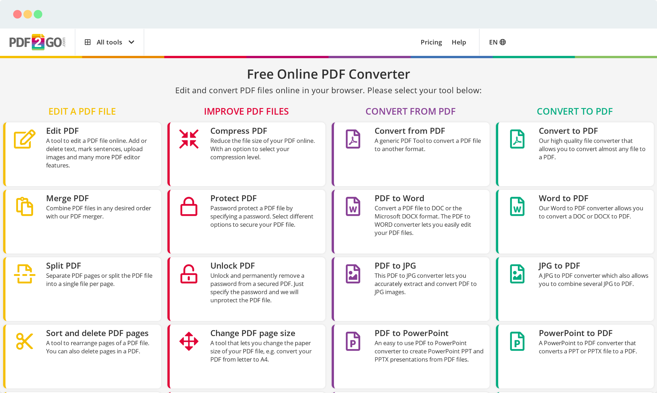 pdf2go：免费的在线 PDF 转换和编辑工具