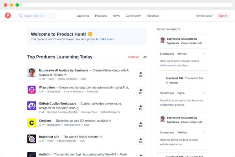 Product Hunt：新奇产品发现及分享平台