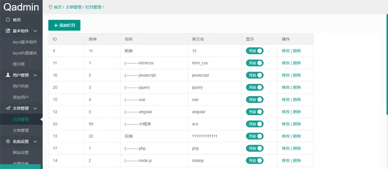 Qadmin(基于Layui与Vue.js的轻量级后台管理系统模板)