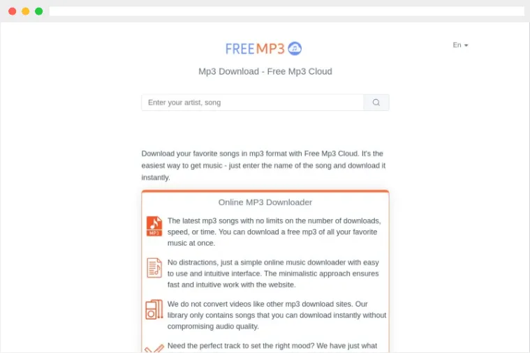 FreeMp3Cloud：专注于提供高品质mp3歌曲免费下载的网站