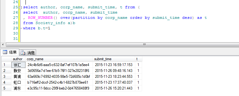 SQLServer中Partition By和row_number 函数使用方法详解
