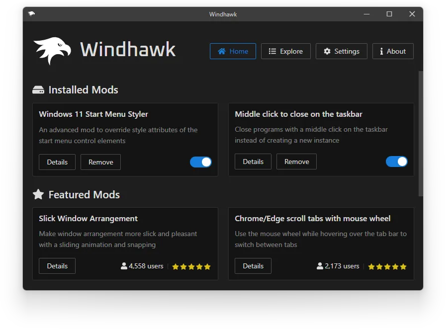 Windhawk(Windows系统自定义修改设置工具)