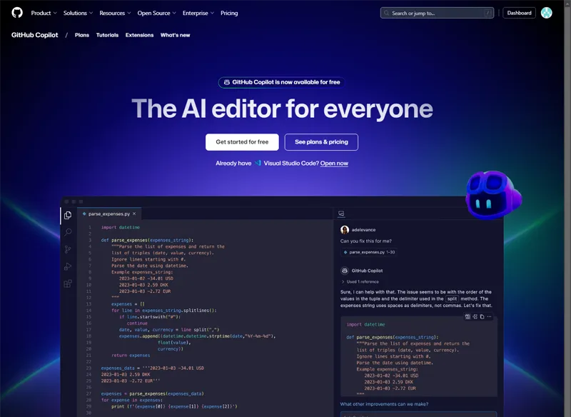 GitHub Copilot：GitHub和OpenAI联合开发的AI智能编程助手