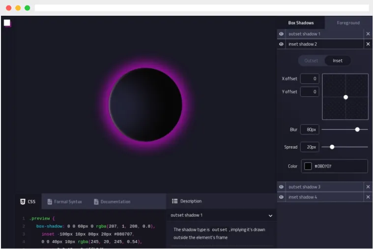 BoxShadows：免费在线可视化CSS盒子阴影(box-shadow)代码生成器
