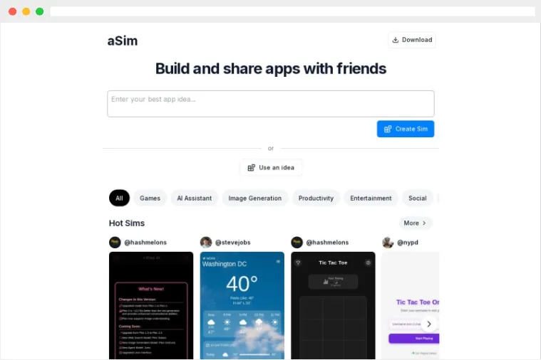 aSim：AI驱动的免费在线移动应用(APP)生成开发平台
