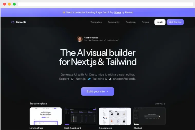 Reweb:集生成式用户界面(UI)设计与可视化编辑于一体的AI网页开发平台 Reweb:集生成式用户界面(UI)设计与可视化编辑于一体的AI网页开发平台
