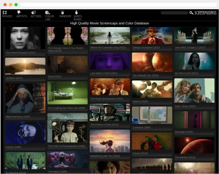 Screenmusings:高质量电影截图与色彩分析数据库网站 Screenmusings:高质量电影截图与色彩分析数据库网站