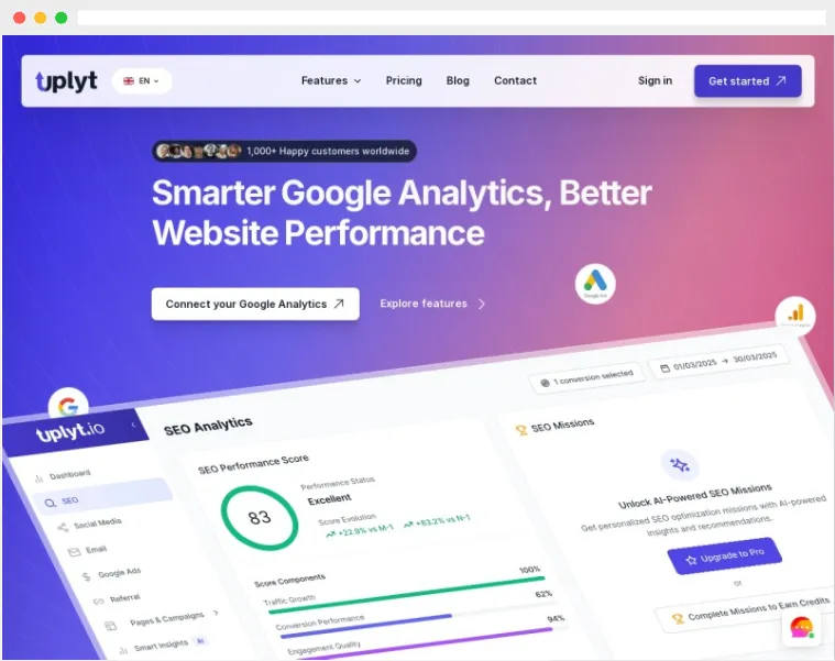 Uplyt：AI驱动的Google Analytics数据分析与任务管理平台