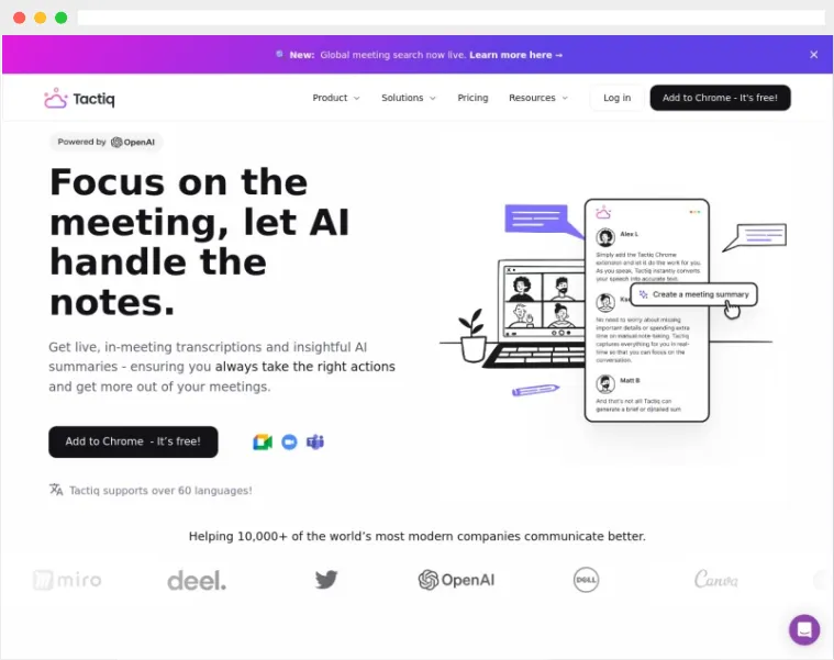 Tactiq:AI实时会议转录、总结及内容提炼协作平台 Tactiq:AI实时会议转录、总结及内容提炼协作平台