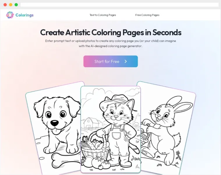 Colorings:AI驱动的在线儿童涂色画生成及下载平台 Colorings:AI驱动的在线儿童涂色画生成及下载平台