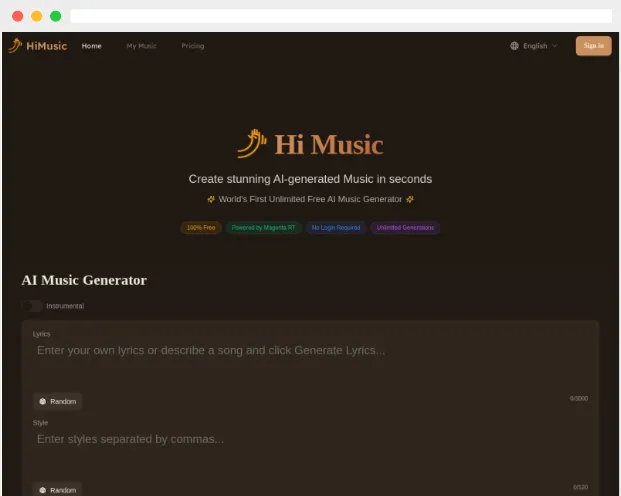 HiMusic：全球首款无限量免费 AI 音乐生成器