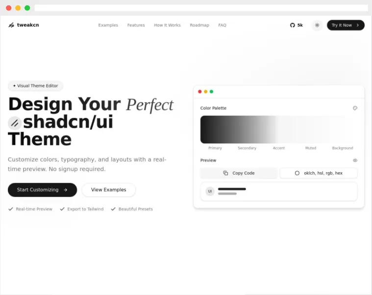 tweakcn：开源在线shadcn/ui 组件库个性化Tailwind CSS 主题定制工具
