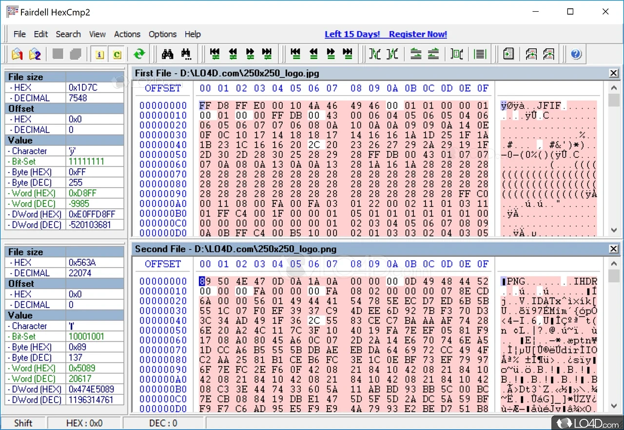 HexCmp(免费二进制文件比较和十六进制编辑器)