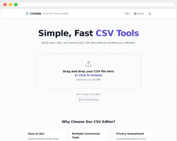 CSVInk：免费在线CSV格式转换、查看及编辑工具