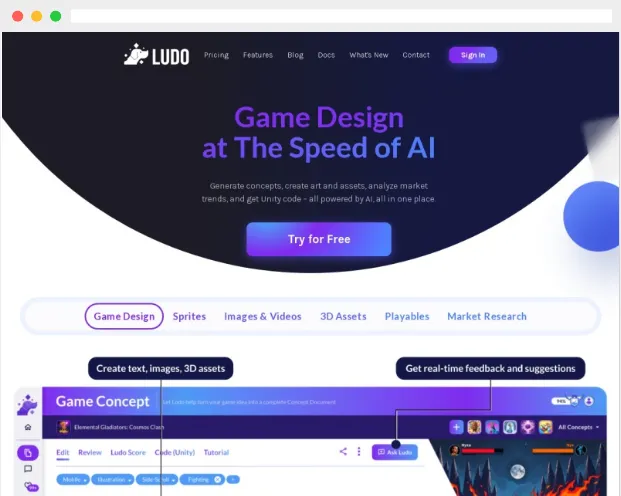 Ludo.ai：AI驱动的游戏设计开发创意辅助平台