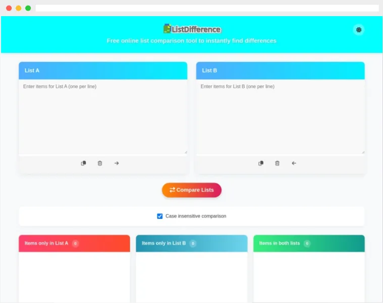 ListDifference：完全免费的在线列表比较工具