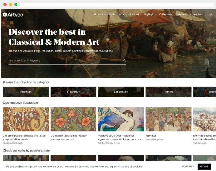 Artvee：高分辨率公共领域艺术作品、绘画、海报和插图免费下载平台