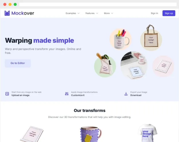 Mockover：免费在线3D图片编辑与变形透视工具