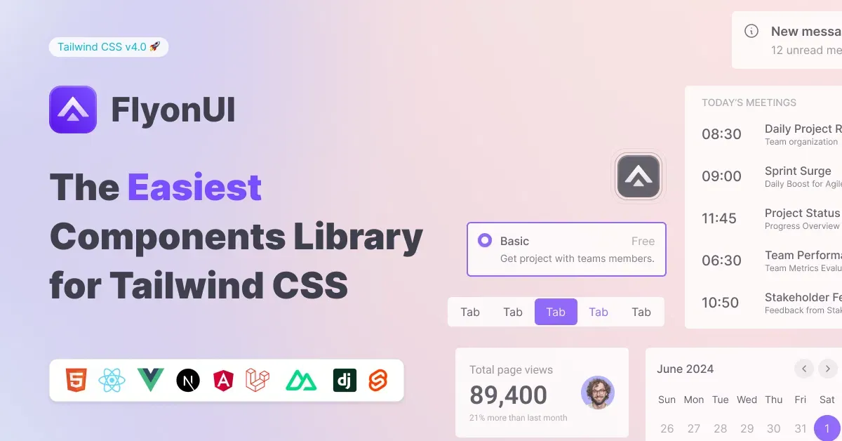 FlyonUI：开源Tailwind CSS组件库，800+语义化组件助力高效Web开发