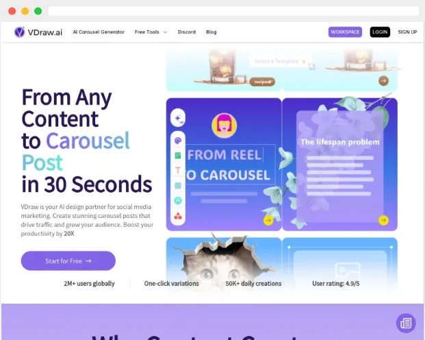 VDraw:AI驱动的免费社交媒体轮播图文生成工具 VDraw:AI驱动的免费社交媒体轮播图文生成工具